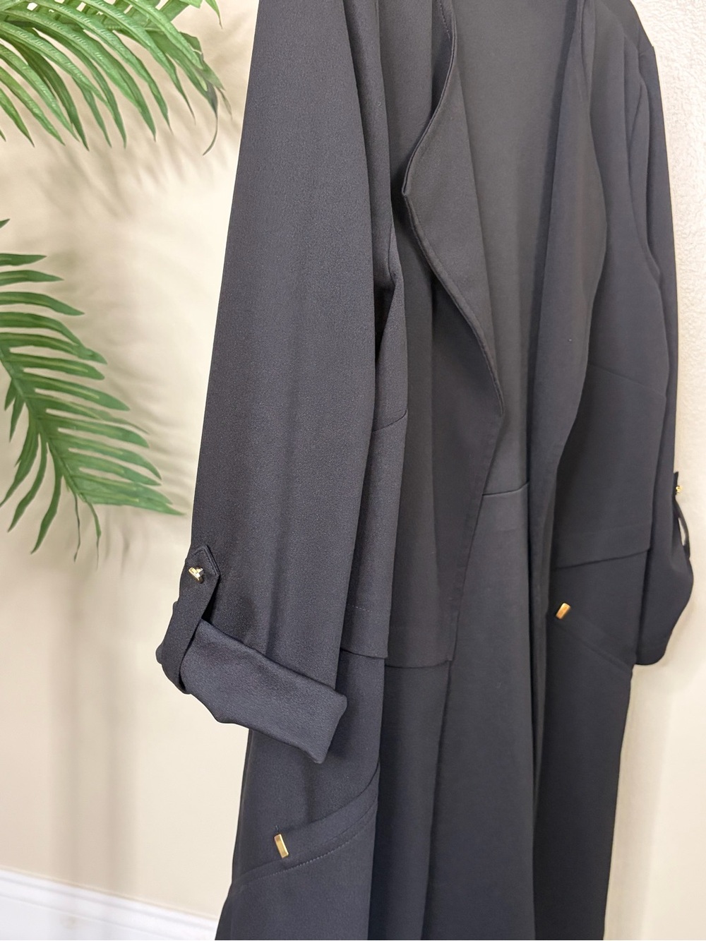 Black Open Front Blazer Cardigan SOHO Large Waterfall Drape Work Office Jacket - Picture 9 of 9